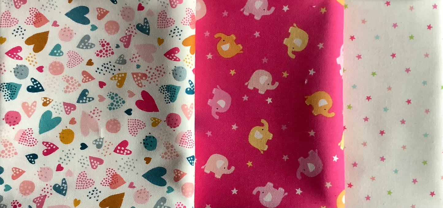 Valentine Hearts, Stars and Elephants Fabric
