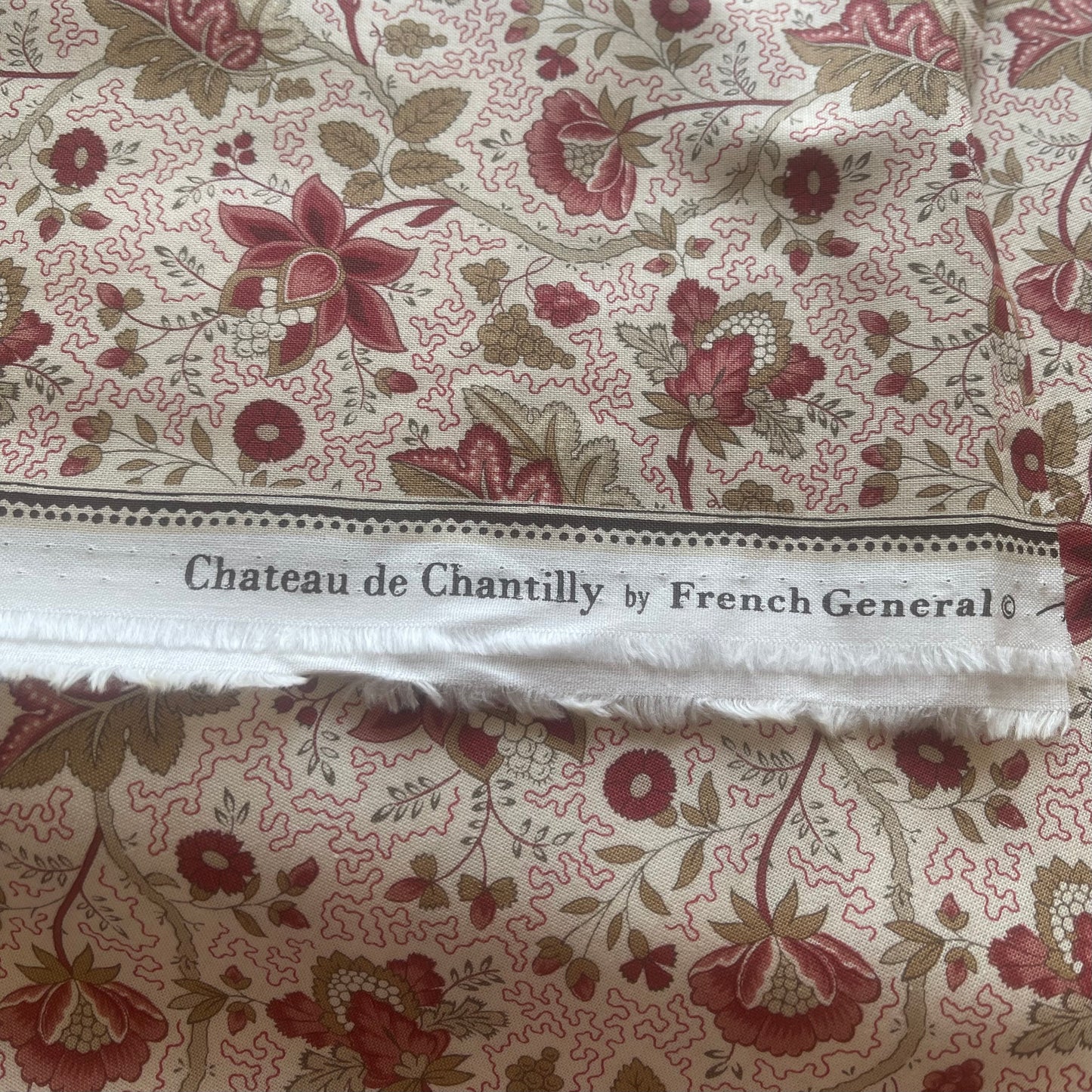 French General - Chateau de Chantilly - Red and Sage Floral Fabric