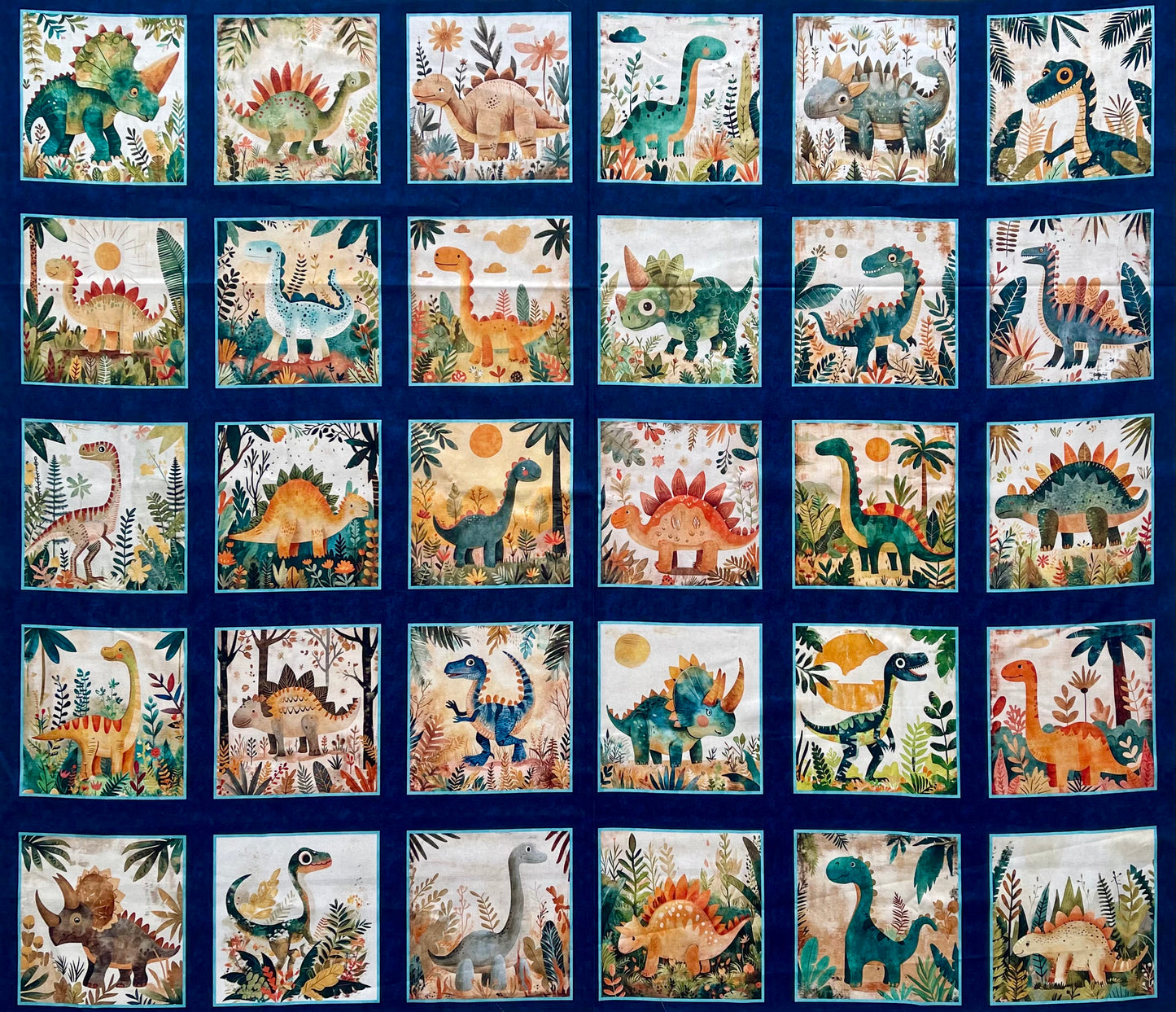 Dinosaur Squares Fabric Panel