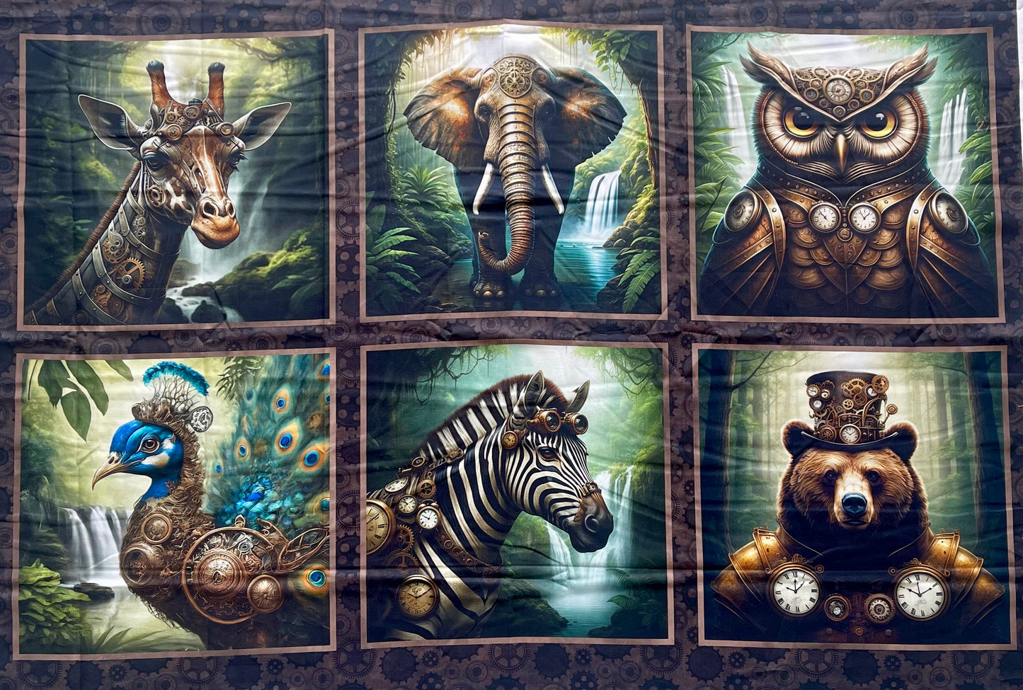 Steampunk Menagerie Fabric Panel