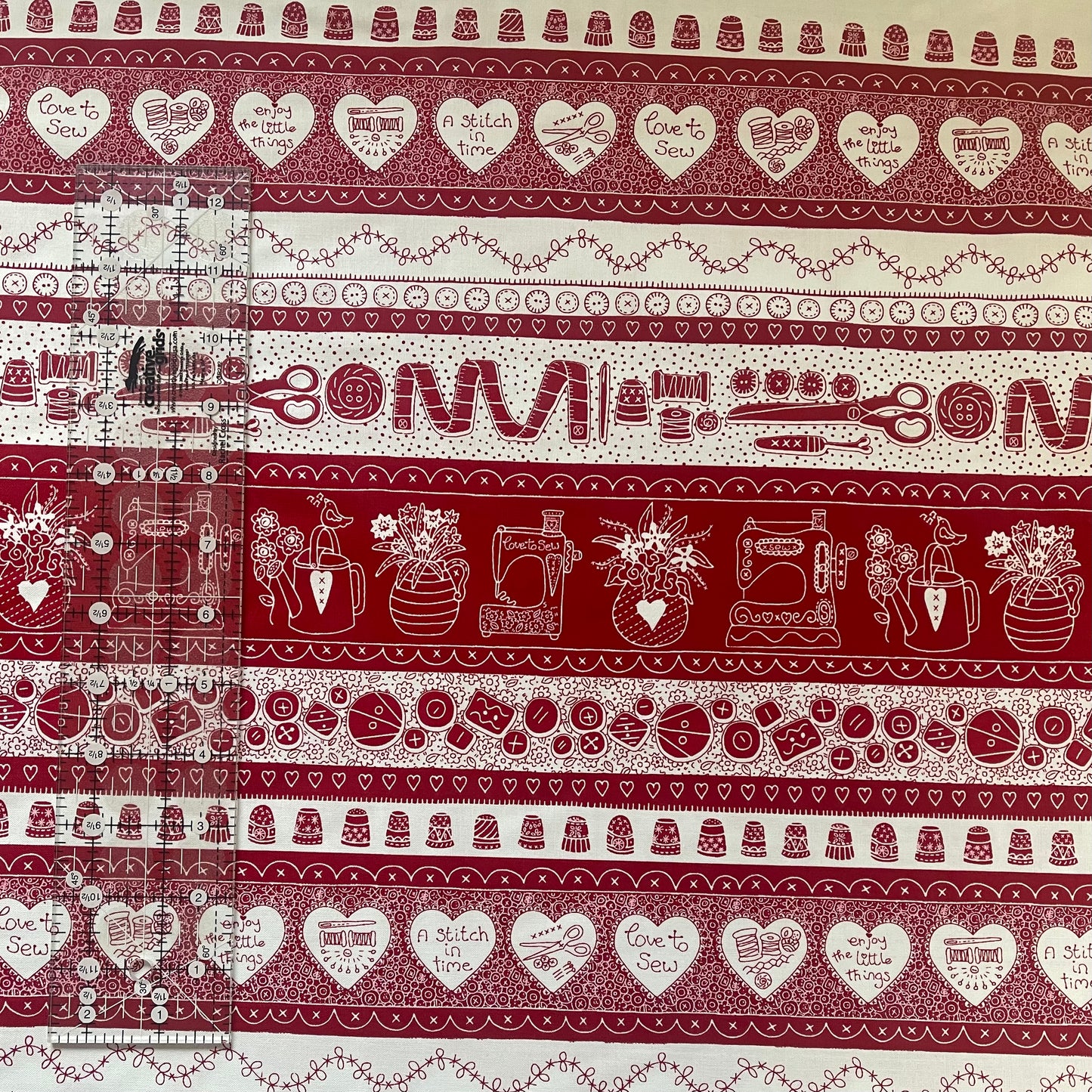 Red Sewing stripe Fabric