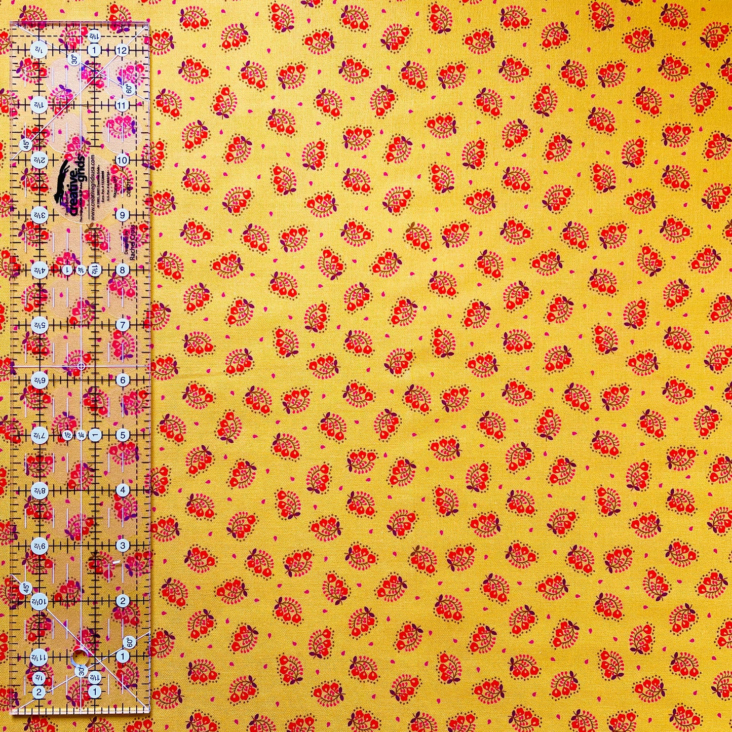 John Scott's Samhambra - Mini Stems on Yellow Spice Fabric