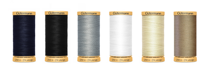 Gütermann cotton thread, 250 metre spools in six colours