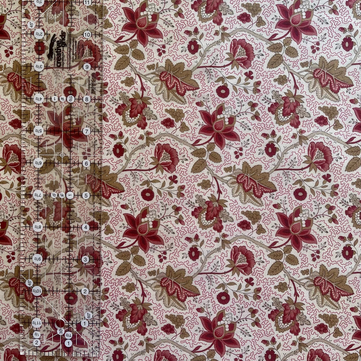 French General - Chateau de Chantilly - Red and Sage Floral Fabric