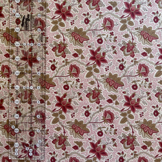 French General - Chateau de Chantilly - Red and Sage Floral Fabric