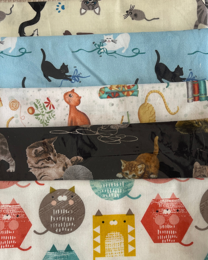 Cats Themed 5 Fat Quarter Fabric Pack