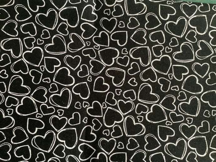 Black and White Hearts Fabric
