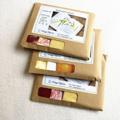 Bookmark Corners kits in Bright: red, orange and yellow fabrics