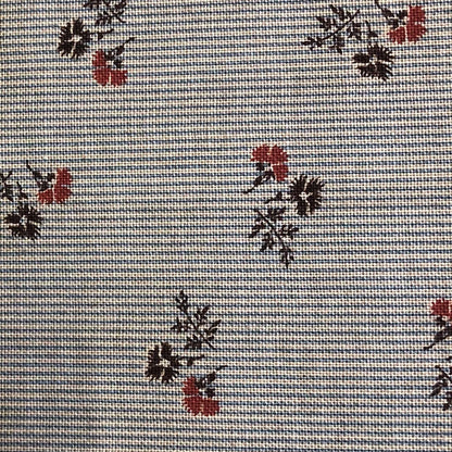 Jo Morton fabric, red and navy flower sprigs on pale blue fine stripe
