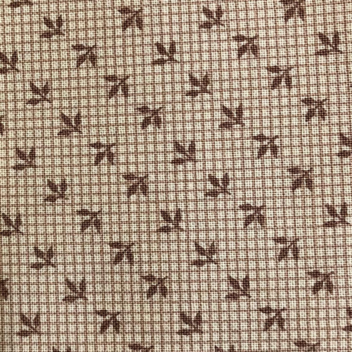 Jo Morton fabric, tiny brown sprigs on pale cream check