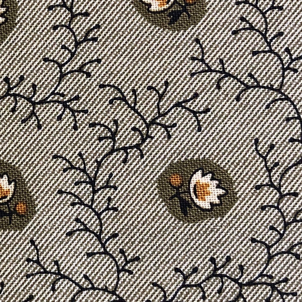Jo Morton fabric, dark vines with olive and cream flowers on soft grey
