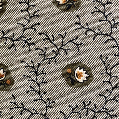 Jo Morton fabric, dark vines with olive and cream flowers on soft grey