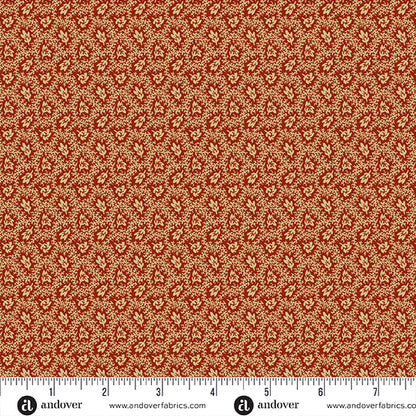 Jo Morton Madison Manor Revisited fabric 10142-R beside a ruler in inches, showing the scale of the print