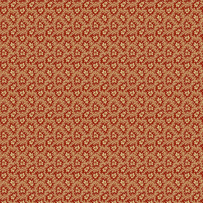 Jo Morton Madison Manor Revisited fabric 10142-R, small tan leaves and stippled trails on brick red