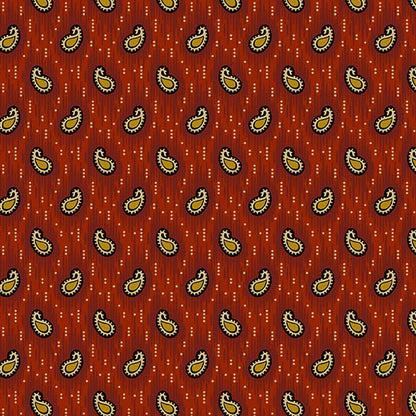 Jo Morton Madison Manor Revisited fabric 10143-R, gold and cream paisleys on rust red