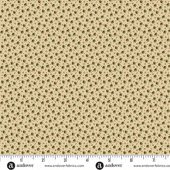 Jo Morton Madison Manor Revisited fabric 10146-L beside a ruler in inches, showing the scale of the print