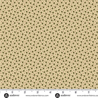 Jo Morton Madison Manor Revisited fabric 10146-L beside a ruler in inches, showing the scale of the print