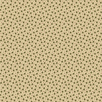 Jo Morton Madison Manor Revisited fabric 10146-L, tiny olive green leaf sprigs and red dots on tan