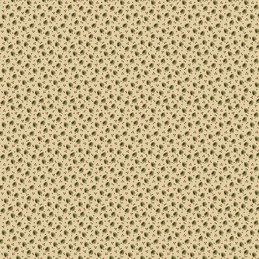 Jo Morton Madison Manor Revisited fabric 10146-L, tiny olive green leaf sprigs and red dots on tan