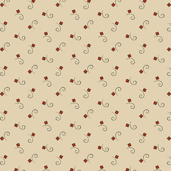 Jo Morton Madison Manor Revisited fabric 5693-R, small red diamonds and brown curls on cream