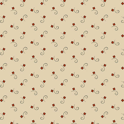 Jo Morton Madison Manor Revisited fabric 5693-R, small red diamonds and brown curls on cream
