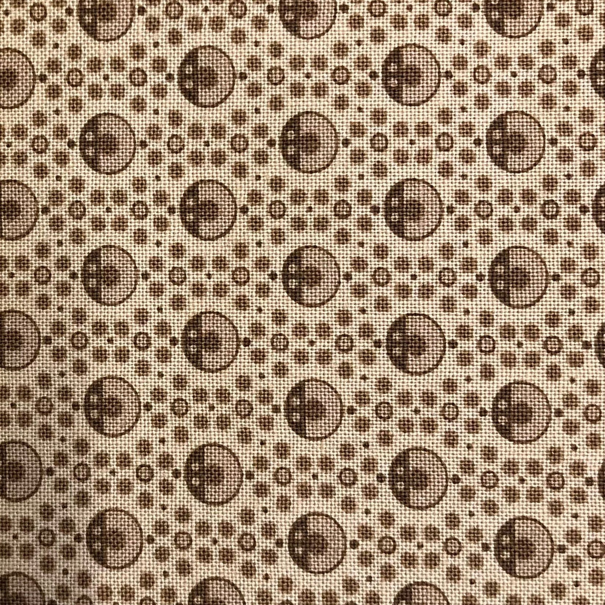 Jo Morton fabric, small brown rings and dots on tan