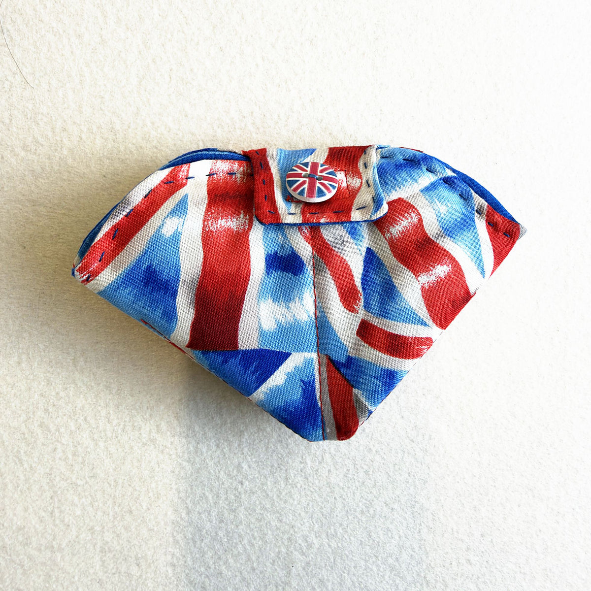 Union Flag Needle Nest made from the kit, closed with a Union Flag button