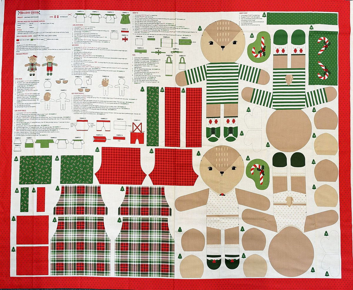 The Reindeer Twins Panel as printed fabric, with every piece for both reindeer and their clothes