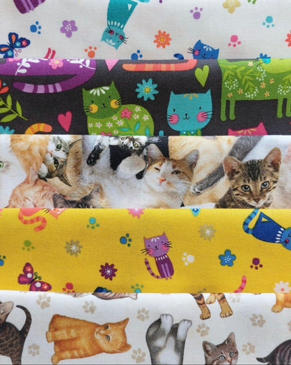 Cats Themed 5 Fat Quarter Fabric Pack