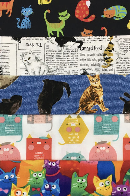 Cats Themed 5 Fat Quarter Fabric Pack